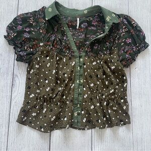 Free People Bella Blouse Button Up Kelp Forest Combo Blouse Size XS